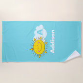 Cute Kawaii Happy Sunshine Monogram Voeg Jouw naam Strandlaken (Voorkant)