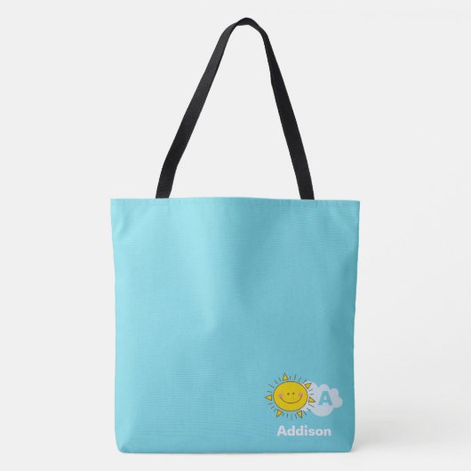 Cute Kawaii Happy Sunshine Monogram Voeg Jouw naam Tote Bag (Voorkant)