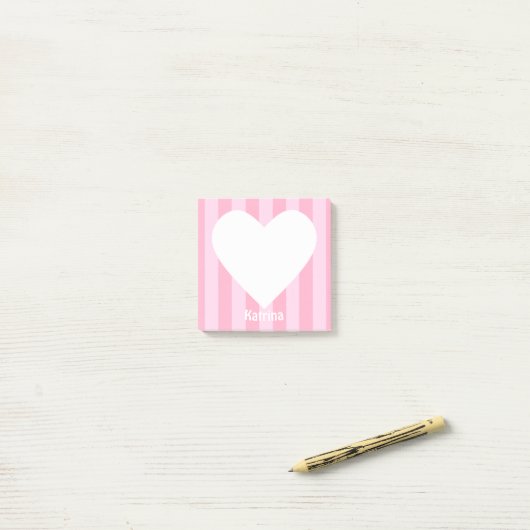 Cute Kawaii Heart Pink Stripe Custom Post-it Notes (Op bureau)