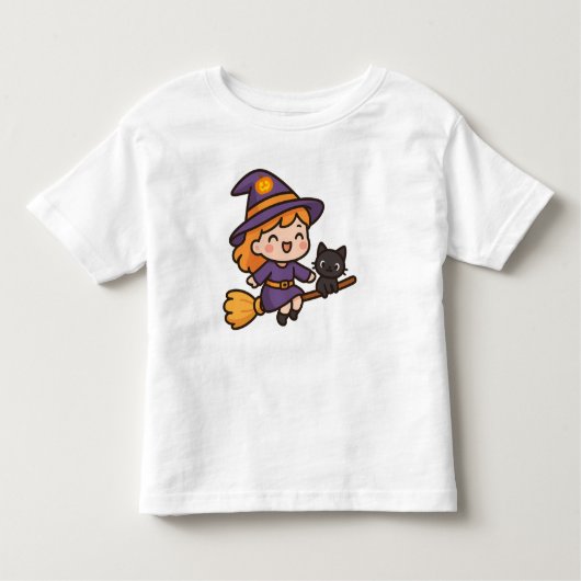 Cute Kawaii Heks en Kat Halloween Ontwerp Kinder Shirts (Voorkant)