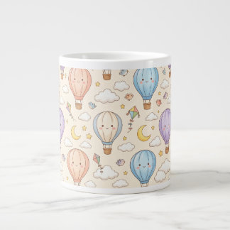 Cute Kawaii Heteluchtballon Naadloos Patroon Grote Koffiekop