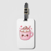 Cute Kawaii Hot Chocolate Mug with Marshmallows Bagagelabel (Voorkant (verticaal))