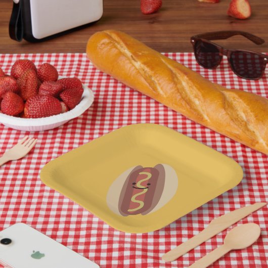 Cute Kawaii Hot Dog Papieren Bordje (Picknick)