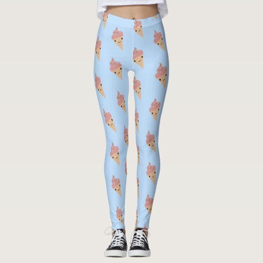Cute Kawaii Ice Cream Cone Patroon Leggings (Voorkant)