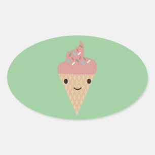 Cute Kawaii Ice Cream Ovale Sticker