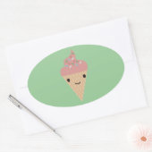 Cute Kawaii Ice Cream Ovale Sticker (Envelop)