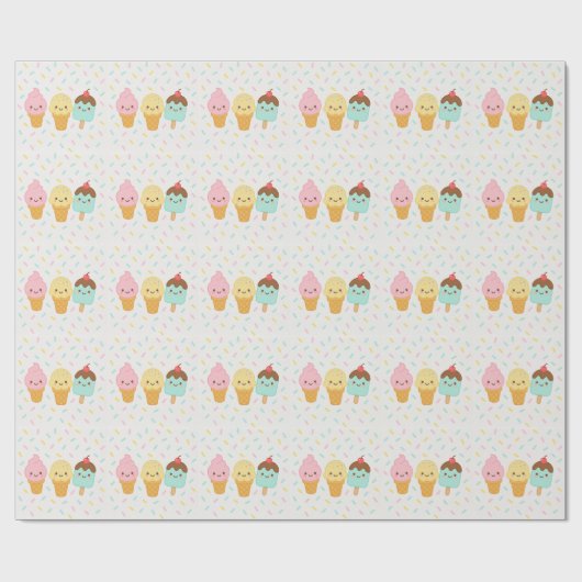 Cute Kawaii Ice Cream Party Wrapping Paper Cadeaupapier (Vlak)