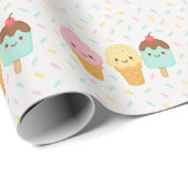 Cute Kawaii Ice Cream Party Wrapping Paper Cadeaupapier (Rol Hoek)