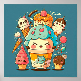 Cute kawaii ice roomvectorillustratie cartoon. poster