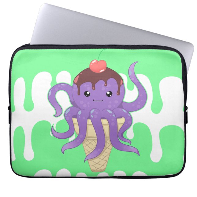 Cute kawaii ijs paarse octopus laptop sleeve (Voorkant)