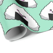 Cute Kawaii Japanese Onigiri Sushi Food Pattern Cadeaupapier (Rol Hoek)