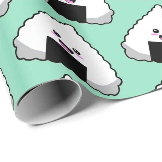 Cute Kawaii Japanese Onigiri Sushi Food Pattern Cadeaupapier (Rol Hoek)