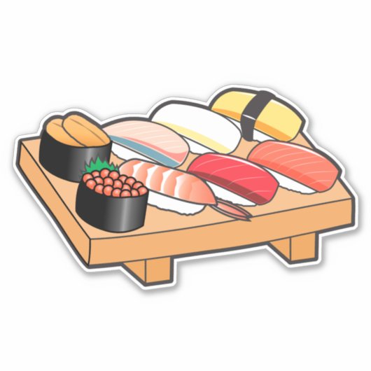 Cute Kawaii Japanese Sushi Tray Custom-Cut Vinyl Sticker (Voorkant)