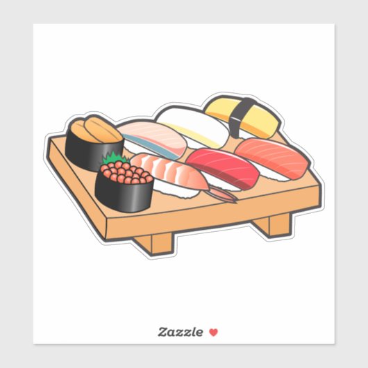 Cute Kawaii Japanese Sushi Tray Custom-Cut Vinyl Sticker (Vel)