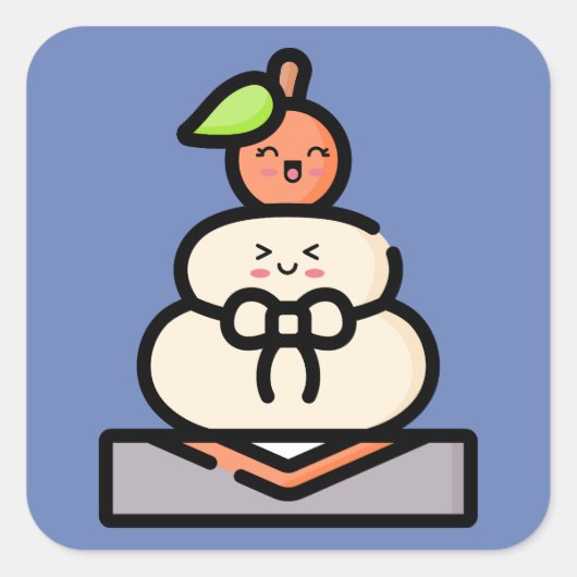 Cute Kawaii Kagami Mochi Vierkante Sticker (Voorkant)