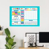 Cute Kawaii Kalender Set Poster (Thuiskantoor)