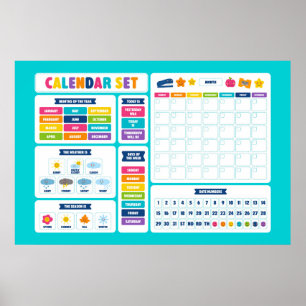 Cute Kawaii Kalender Set Poster