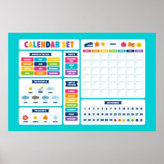 Cute Kawaii Kalender Set Poster (Voorkant)