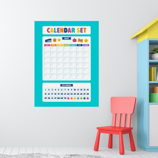 Cute Kawaii Kalender Set Poster (Kinderkamer 1)