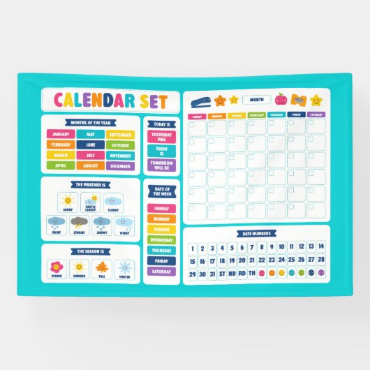Cute Kawaii Kalender Set Spandoek (Horizontaal)