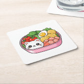Cute Kawaii Kat Bento Box Kartonnen Onderzetters (Schuin)