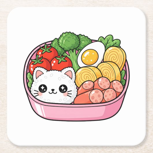Cute Kawaii Kat Bento Box Kartonnen Onderzetters (Voorkant)