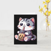 Cute Kawaii Kat Boba Bubble Melk Thee Anime Neko K Kaart (Gele Bloem)