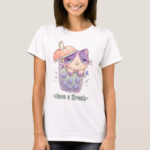 Cute Kawaii Kat Boba T-shirt Even Pauze Bubbel