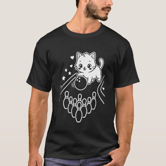 Cute Kawaii Kat Bowling Lange Mouwen T-shirt (Voorkant)