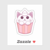 Cute Kawaii Kat Cupcake Roze Sticker (Vel)