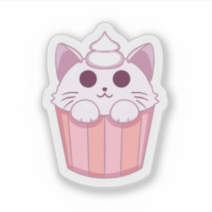 Cute Kawaii Kat Cupcake Roze Sticker