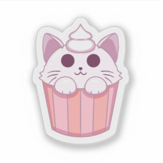 Cute Kawaii Kat Cupcake Roze Sticker