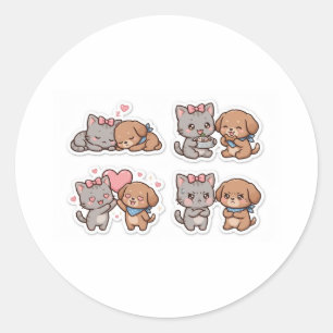 Cute Kawaii Kat en Hond Beste Vrienden Sticker - G
