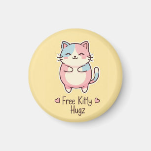 Cute Kawaii Kat "Gratis Pupp Knuffels" Quirky Past Magneet