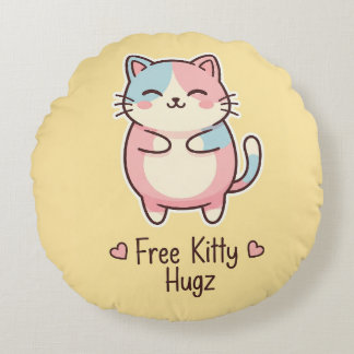 Cute Kawaii Kat Gratis Puppy Knuffels Pastel Ronde Rond Kussen