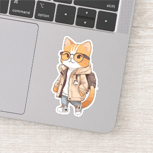 Cute Kawaii Kat in Stijlvol Outfit Sticker