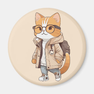 Cute Kawaii Kat in Stijlvolle Outfit Magneet