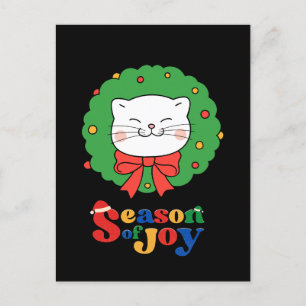 Cute Kawaii Kat Kerstkrans Seizoen van Vreugde Feestdagenkaart