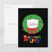 Cute Kawaii Kat Kerstkrans Seizoen van Vreugde Feestdagenkaart (Voorkant / Achterkant)
