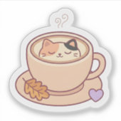 Cute Kawaii Kat Koffiekop Sticker (Voorkant)