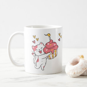 Cute Kawaii kat met cupcake Koffiemok