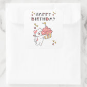 Cute Kawaii kat met cupcake Vierkante Sticker (Tas)
