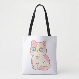 Cute Kawaii Kat met Sterrenogen Cartoon Illustrati Tote Bag