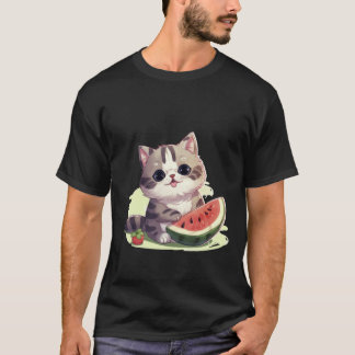 Cute Kawaii Kat met Watermeloen Zomer Kunst ✨🐾🍉 T-shirt