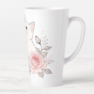 Cute Kawaii Kat "Mooie maar Wrede" Bloemenkoffie Latte Mok