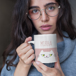 Cute Kawaii Kat Namen Mok Minimal Roze Cadeau