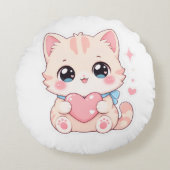 Cute Kawaii Kat Roze Hart Grafische Kussen (Voorkant)
