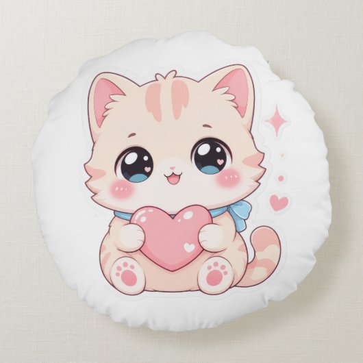 Cute Kawaii Kat Roze Hart Grafische Kussen (Achterkant)