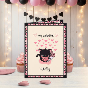 Cute Kawaii Kat Valentijnsdag Kinderen Vakantiekaa Feestdagen Kaart