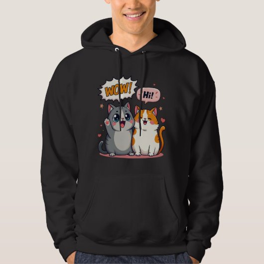 Cute Kawaii Katten Comic Zegt Wow en Hi Pullover  (Voorkant)